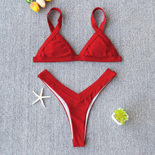 Load image into Gallery viewer, Bikini Solid Swimsuit Women Swimwear Push Up Bikini Set Patchwork Summer Beach Bathing Suit Swim Wear Halter Bikini Swimsuit Beach Swimming Traveling High Leg Bikini