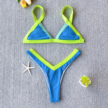Load image into Gallery viewer, Bikini Solid Swimsuit Women Swimwear Push Up Bikini Set Patchwork Summer Beach Bathing Suit Swim Wear Halter Bikini Swimsuit Beach Swimming Traveling High Leg Bikini