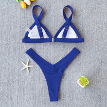 Load image into Gallery viewer, Bikini Solid Swimsuit Women Swimwear Push Up Bikini Set Patchwork Summer Beach Bathing Suit Swim Wear Halter Bikini Swimsuit Beach Swimming Traveling High Leg Bikini