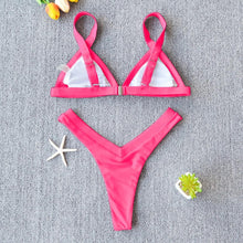 Load image into Gallery viewer, Bikini Solid Swimsuit Women Swimwear Push Up Bikini Set Patchwork Summer Beach Bathing Suit Swim Wear Halter Bikini Swimsuit Beach Swimming Traveling High Leg Bikini