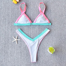 Load image into Gallery viewer, Bikini Solid Swimsuit Women Swimwear Push Up Bikini Set Patchwork Summer Beach Bathing Suit Swim Wear Halter Bikini Swimsuit Beach Swimming Traveling High Leg Bikini