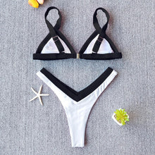 Load image into Gallery viewer, Bikini Solid Swimsuit Women Swimwear Push Up Bikini Set Patchwork Summer Beach Bathing Suit Swim Wear Halter Bikini Swimsuit Beach Swimming Traveling High Leg Bikini