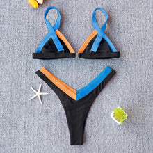 Load image into Gallery viewer, Bikini Solid Swimsuit Women Swimwear Push Up Bikini Set Patchwork Summer Beach Bathing Suit Swim Wear Halter Bikini Swimsuit Beach Swimming Traveling High Leg Bikini