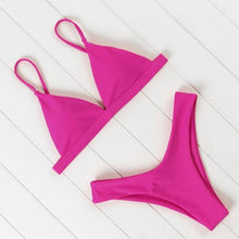 Load image into Gallery viewer, Bikini Swimwear Women Swimsuit Push Up Micro Bikinis Set Swimming Bathing Suit Beachwear Summer Thong Bottom Two Piece Bikini Double Shoulder Straps Cute Swimsuit Triangle Bathing Bikini