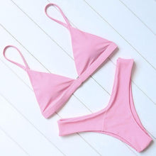 Load image into Gallery viewer, Bikini Swimwear Women Swimsuit Push Up Micro Bikinis Set Swimming Bathing Suit Beachwear Summer Thong Bottom Two Piece Bikini Double Shoulder Straps Cute Swimsuit Triangle Bathing Bikini