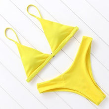 Load image into Gallery viewer, Bikini Swimwear Women Swimsuit Push Up Micro Bikinis Set Swimming Bathing Suit Beachwear Summer Thong Bottom Two Piece Bikini Double Shoulder Straps Cute Swimsuit Triangle Bathing Bikini
