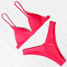 Load image into Gallery viewer, Bikini Swimwear Women Swimsuit Push Up Micro Bikinis Set Swimming Bathing Suit Beachwear Summer Thong Bottom Two Piece Bikini Double Shoulder Straps Cute Swimsuit Triangle Bathing Bikini