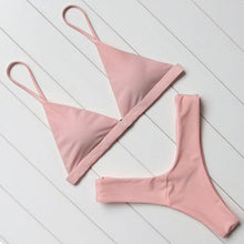 Load image into Gallery viewer, Bikini Swimwear Women Swimsuit Push Up Micro Bikinis Set Swimming Bathing Suit Beachwear Summer Thong Bottom Two Piece Bikini Double Shoulder Straps Cute Swimsuit Triangle Bathing Bikini
