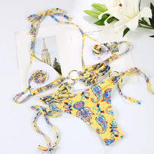 Load image into Gallery viewer, Bikini Triangle Adjust Swimwear Women's Crisscross Halter Bikini Lace Up Back Bandage Two Piece Strappy Bathing Suits G String Thong Swimwear Women Bathing Suit Hollow Out Quality Pleated Swimsuit Female Double-Sided Bikini Set