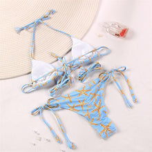 Load image into Gallery viewer, Bikini Triangle Adjust Swimwear Women's Crisscross Halter Bikini Lace Up Back Bandage Two Piece Strappy Bathing Suits G String Thong Swimwear Women Bathing Suit Hollow Out Quality Pleated Swimsuit Female Double-Sided Bikini Set