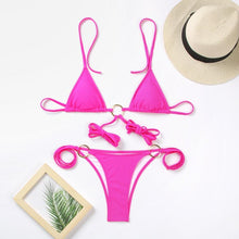 Load image into Gallery viewer, Bikini Triangle Adjust Swimwear Women's Crisscross Halter Bikini Lace Up Back Bandage Two Piece Strappy Bathing Suits G String Thong Swimwear Women Bathing Suit Hollow Out Quality Pleated Swimsuit Female Double-Sided Bikini Set