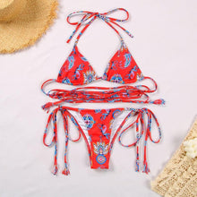 Load image into Gallery viewer, Bikini Triangle Adjust Swimwear Women's Crisscross Halter Bikini Lace Up Back Bandage Two Piece Strappy Bathing Suits G String Thong Swimwear Women Bathing Suit Hollow Out Quality Pleated Swimsuit Female Double-Sided Bikini Set