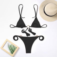 Load image into Gallery viewer, Bikini Triangle Adjust Swimwear Women's Crisscross Halter Bikini Lace Up Back Bandage Two Piece Strappy Bathing Suits G String Thong Swimwear Women Bathing Suit Hollow Out Quality Pleated Swimsuit Female Double-Sided Bikini Set