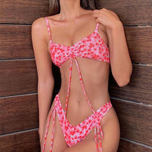 Load image into Gallery viewer, Bikini Triangle Adjust Swimwear Women's Crisscross Halter Bikini Lace Up Back Bandage Two Piece Strappy Bathing Suits G String Thong Swimwear Women Bathing Suit Hollow Out Quality Pleated Swimsuit Female Double-Sided Bikini Set