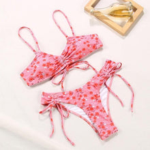 Load image into Gallery viewer, Bikini Triangle Adjust Swimwear Women's Crisscross Halter Bikini Lace Up Back Bandage Two Piece Strappy Bathing Suits G String Thong Swimwear Women Bathing Suit Hollow Out Quality Pleated Swimsuit Female Double-Sided Bikini Set