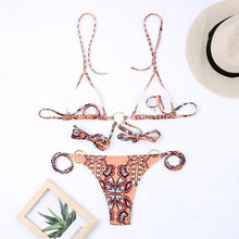 Load image into Gallery viewer, Bikini Triangle Adjust Swimwear Women's Crisscross Halter Bikini Lace Up Back Bandage Two Piece Strappy Bathing Suits G String Thong Swimwear Women Bathing Suit Hollow Out Quality Pleated Swimsuit Female Double-Sided Bikini Set