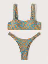 Load image into Gallery viewer, Bikini Women Orange Leopard Push Up Padded Thong Swimsuit Female Cut Out Bathing Suit Swimwear Padded Push up Thong Bikini Sets Swimsuits for Women