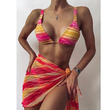 Load image into Gallery viewer, Bikini Women Push Up Swimsuit 3 Piece Bikini Set With Cover Up Women's Fashion 3 Piece Tie Dye Top Bikini Set Swimsuit Cover Up Skirt Swimwear Push Up Bather Swim Wear