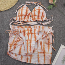 Load image into Gallery viewer, Bikini Women Push Up Swimsuit 3 Piece Bikini Set With Cover Up Women's Fashion 3 Piece Tie Dye Top Bikini Set Swimsuit Cover Up Skirt Swimwear Push Up Bather Swim Wear