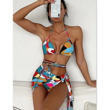 Load image into Gallery viewer, Bikini Women Push Up Swimsuit 3 Piece Bikini Set With Cover Up Women's Fashion 3 Piece Tie Dye Top Bikini Set Swimsuit Cover Up Skirt Swimwear Push Up Bather Swim Wear