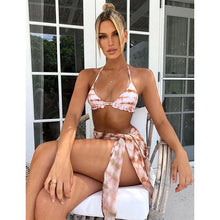 Load image into Gallery viewer, Bikini Women Push Up Swimsuit 3 Piece Bikini Set With Cover Up Women's Fashion 3 Piece Tie Dye Top Bikini Set Swimsuit Cover Up Skirt Swimwear Push Up Bather Swim Wear