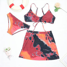 Load image into Gallery viewer, Bikini Women Push Up Swimsuit 3 Piece Bikini Set With Cover Up Women's Fashion 3 Piece Tie Dye Top Bikini Set Swimsuit Cover Up Skirt Swimwear Push Up Bather Swim Wear
