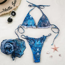 Load image into Gallery viewer, Bikini Women Push Up Swimsuit 3 Piece Bikini Set With Cover Up Women's Fashion 3 Piece Tie Dye Top Bikini Set Swimsuit Cover Up Skirt Swimwear Push Up Bather Swim Wear
