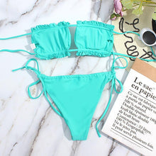 Load image into Gallery viewer, Bikini Women Swimsuit Female Low Waist Swimwear Women Beach Mini Thong Bikini Set Bathing Suit Women Thong Swimsuits Strapless 2 Piece Bikini String Tie Ruffle Brazilian Bathing Suit
