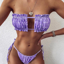 Load image into Gallery viewer, Bikini Women Swimsuit Female Low Waist Swimwear Women Beach Mini Thong Bikini Set Bathing Suit Women Thong Swimsuits Strapless 2 Piece Bikini String Tie Ruffle Brazilian Bathing Suit