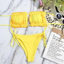 Load image into Gallery viewer, Bikini Women Swimsuit Female Low Waist Swimwear Women Beach Mini Thong Bikini Set Bathing Suit Women Thong Swimsuits Strapless 2 Piece Bikini String Tie Ruffle Brazilian Bathing Suit