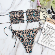 Load image into Gallery viewer, Bikini Women Swimsuit Female Low Waist Swimwear Women Beach Mini Thong Bikini Set Bathing Suit Women Thong Swimsuits Strapless 2 Piece Bikini String Tie Ruffle Brazilian Bathing Suit
