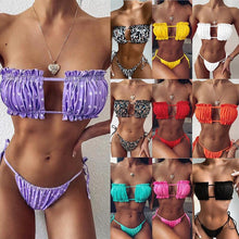 Load image into Gallery viewer, Bikini Women Swimsuit Female Low Waist Swimwear Women Beach Mini Thong Bikini Set Bathing Suit Women Thong Swimsuits Strapless 2 Piece Bikini String Tie Ruffle Brazilian Bathing Suit