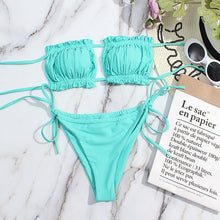 Load image into Gallery viewer, Bikini Women Swimsuit Female Low Waist Swimwear Women Beach Mini Thong Bikini Set Bathing Suit Women Thong Swimsuits Strapless 2 Piece Bikini String Tie Ruffle Brazilian Bathing Suit