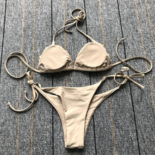 Load image into Gallery viewer, Bikinis New 3D Flower Swimwear Solid Bikini Bandage Swimsuit Women's Solid Halter Padded Push Up Bikini Set Two Pieces Swimsuit Swimwear Bathing Suit Bikini Set Female Cute Ladies Beachwear Push Up Bikini