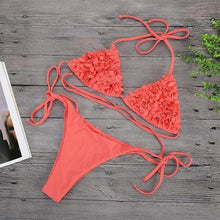 Load image into Gallery viewer, Bikinis New 3D Flower Swimwear Solid Bikini Bandage Swimsuit Women's Solid Halter Padded Push Up Bikini Set Two Pieces Swimsuit Swimwear Bathing Suit Bikini Set Female Cute Ladies Beachwear Push Up Bikini