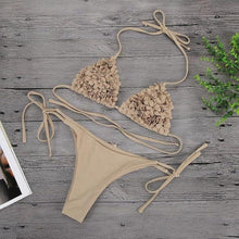 Load image into Gallery viewer, Bikinis New 3D Flower Swimwear Solid Bikini Bandage Swimsuit Women's Solid Halter Padded Push Up Bikini Set Two Pieces Swimsuit Swimwear Bathing Suit Bikini Set Female Cute Ladies Beachwear Push Up Bikini