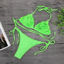 Load image into Gallery viewer, Bikinis New 3D Flower Swimwear Solid Bikini Bandage Swimsuit Women's Solid Halter Padded Push Up Bikini Set Two Pieces Swimsuit Swimwear Bathing Suit Bikini Set Female Cute Ladies Beachwear Push Up Bikini