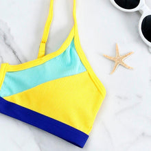 Load image into Gallery viewer, Bikinis Ribbed Swimwear Women's Swimsuit Push Up Bathing Suit Solid Patchwork High Cut Bikini Set Women Padded Push up Bikini Set Halter Two Piece Cross Top Swimsuit Patchwork Bathing Suit