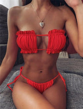 Load image into Gallery viewer, Bikinis Set For Women Swimsuit Summer Beach Wear Bathing Suits Women Bikini Swimwear Women's Ruffle Tie Side Bikini Set High Cut Strapless Padded Solid Bathing Suit