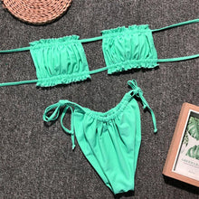 Load image into Gallery viewer, Bikinis Set For Women Swimsuit Summer Beach Wear Bathing Suits Women Bikini Swimwear Women's Ruffle Tie Side Bikini Set High Cut Strapless Padded Solid Bathing Suit