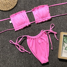 Load image into Gallery viewer, Bikinis Set For Women Swimsuit Summer Beach Wear Bathing Suits Women Bikini Swimwear Women's Ruffle Tie Side Bikini Set High Cut Strapless Padded Solid Bathing Suit