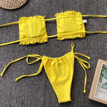 Load image into Gallery viewer, Bikinis Set For Women Swimsuit Summer Beach Wear Bathing Suits Women Bikini Swimwear Women's Ruffle Tie Side Bikini Set High Cut Strapless Padded Solid Bathing Suit