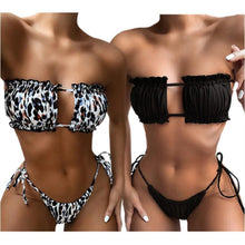 Load image into Gallery viewer, Bikinis Set For Women Swimsuit Summer Beach Wear Bathing Suits Women Bikini Swimwear Women's Ruffle Tie Side Bikini Set High Cut Strapless Padded Solid Bathing Suit