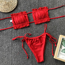 Load image into Gallery viewer, Bikinis Set For Women Swimsuit Summer Beach Wear Bathing Suits Women Bikini Swimwear Women's Ruffle Tie Side Bikini Set High Cut Strapless Padded Solid Bathing Suit