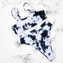 Load image into Gallery viewer, Bikinis Solid Push Up Bikini Padded Bra Straps High Waist Swimsuit Female Swimwear Women's Bathing Suit Lace up Bikini Ribbed Two Piece Swimsuit