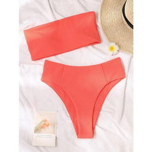 Load image into Gallery viewer, Bikinis Swimsuit Women Push Up Bikini Set Female Swimwear Women's Strapless Solid Color 2 Pieces Bathing Suit Swimsuit Swimsuits Off Shoulder High Waist Bathing Suit High Cut Swimwear For Summer