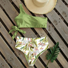 Load image into Gallery viewer, Bikinis Women New One Shoulder Swimwear High Waist Swimsuit Bandage Bathing Suits Beach Wear Female Lace Two Piece Swim Dress with Bikini Bottom Bathing Suits