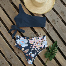 Load image into Gallery viewer, Bikinis Women New One Shoulder Swimwear High Waist Swimsuit Bandage Bathing Suits Beach Wear Female Lace Two Piece Swim Dress with Bikini Bottom Bathing Suits