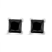 Load image into Gallery viewer, 14K White Gold 4.00 Cttw Princess-Cut Treated Black Diamond Classic 4-Prong Stud Earrings with Screw Backs (Fancy Color-Enhanced, I2-I3 Clarity)