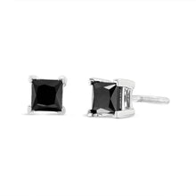 Load image into Gallery viewer, 14K White Gold 4.00 Cttw Princess-Cut Treated Black Diamond Classic 4-Prong Stud Earrings with Screw Backs (Fancy Color-Enhanced, I2-I3 Clarity)